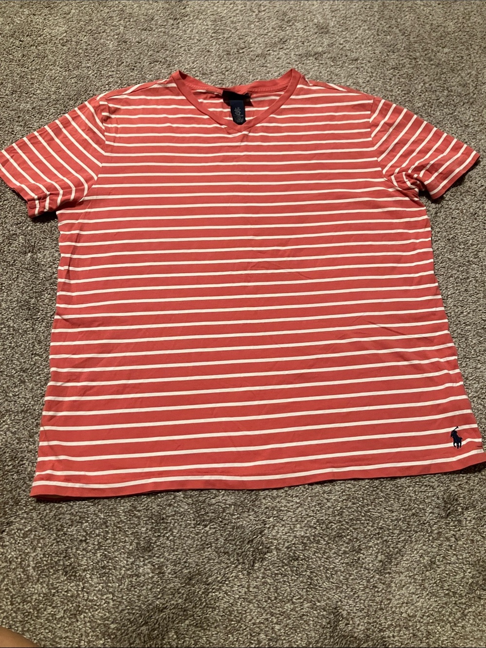 POLO RALPH LAUREN MENS V NECK PINO WHITE STRIPED COTTON TSHIRT SIZE LARGE